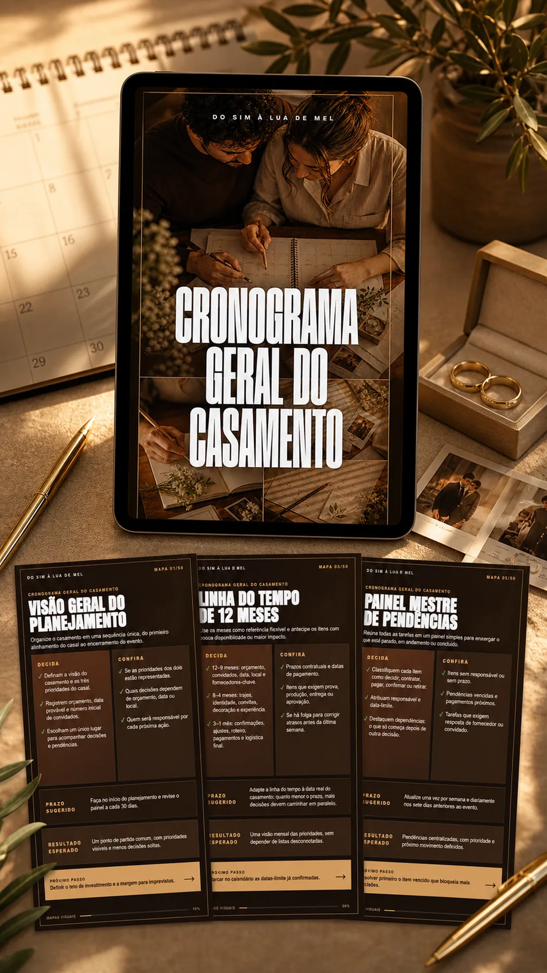 Mapas do cronograma geral do casamento